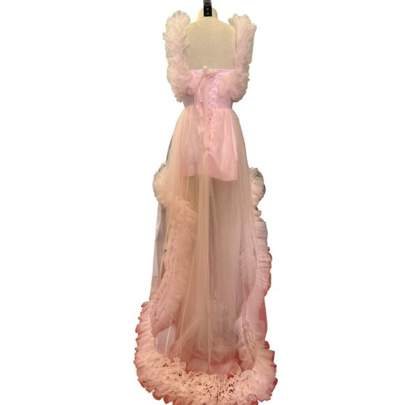 Incredible Oh So Darling Ruffled Tulle High-Low Dress With Train In Soft Pink - Picture 2 of 16